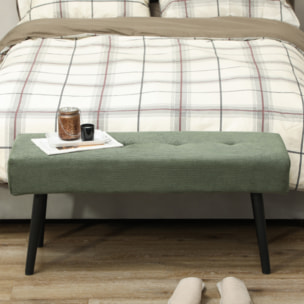 Banquette bout de lit velours côtelé design dim. 100 x 36 x 45 cm acier noir tissu vert