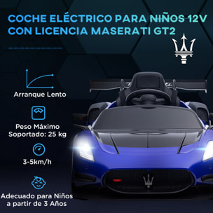 Coche Eléctrico para Niños de +3 Años Maserati GT2 Coche Eléctrico con Batería 12V Carro Eléctrico Infantil con Mando a Distancia Faros LED Bocina Música y Ruedas Auxiliares Azul