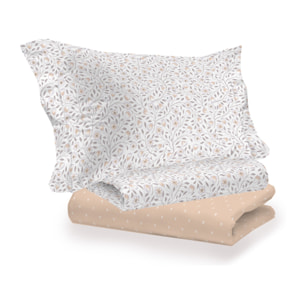 Completo Lenzuola Linea 3027 In Percalle Fantasia Floreale Disegno Melody Beige