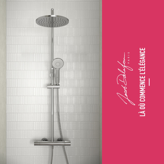 Colonne de douche thermostatique Juliette chromé + tablette de douche