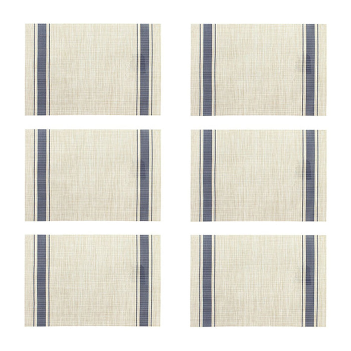 Lot de 6 sets de table tissé en PVC beige et bleu 45x30cm