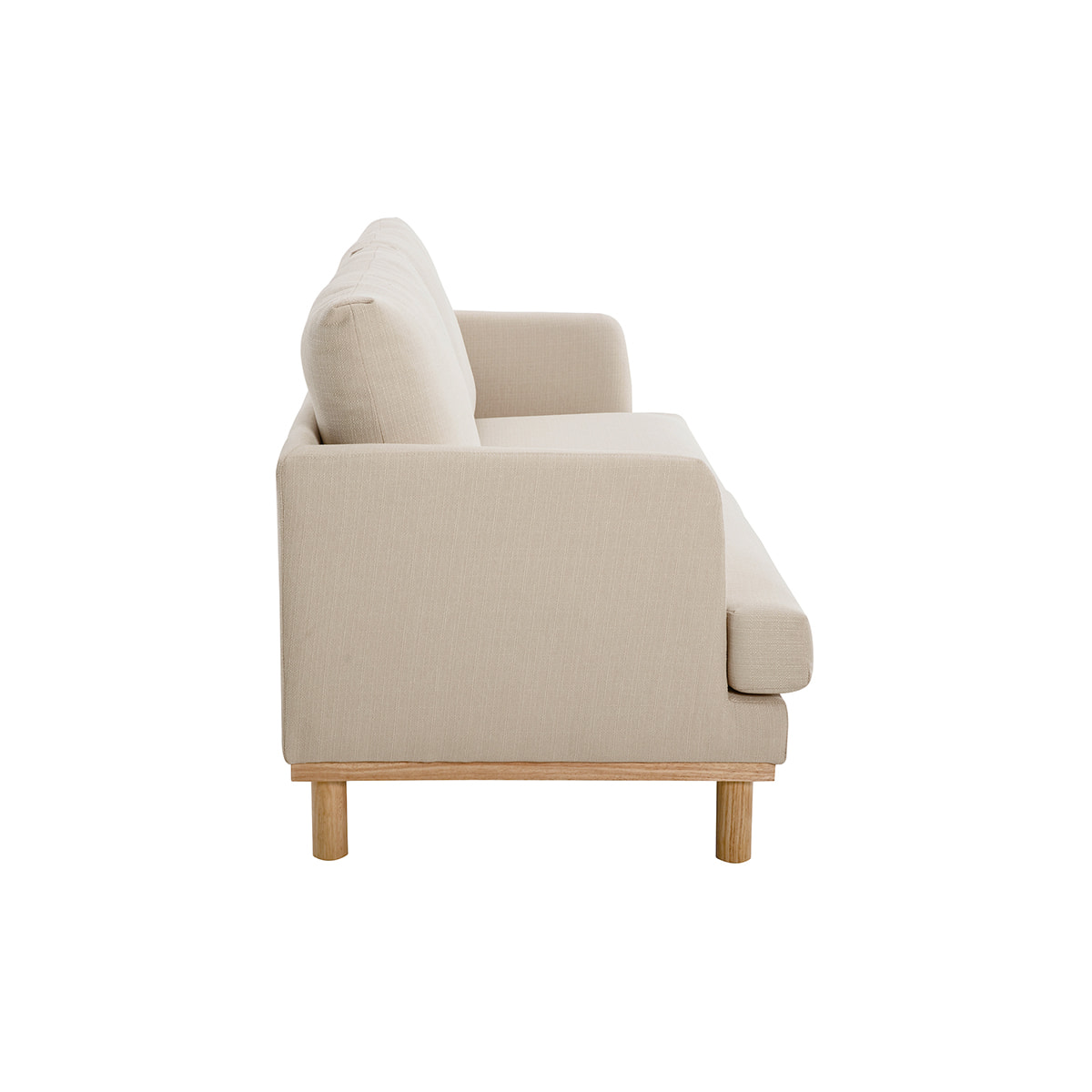 Canapé scandinave 3 places en tissu beige et bois clair HOBART