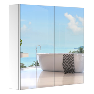 Armoire miroir rangement toilette salle de bain meuble mural dim. 60L x 12l x 55H cm acier inox.