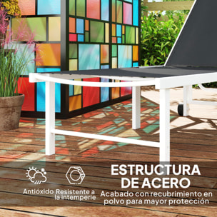 Tumbona Reclinable Tumbona Jardín Exterior con Ruedas Respaldo Ajustable en 5 Niveles y Estructura de Acero Carga 120 kg para Patio Terraza Balcón 166x60x84 cm Gris