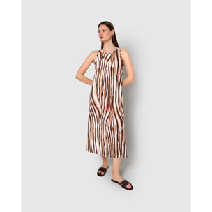 Vestido largo tirantes crepe avira marrón