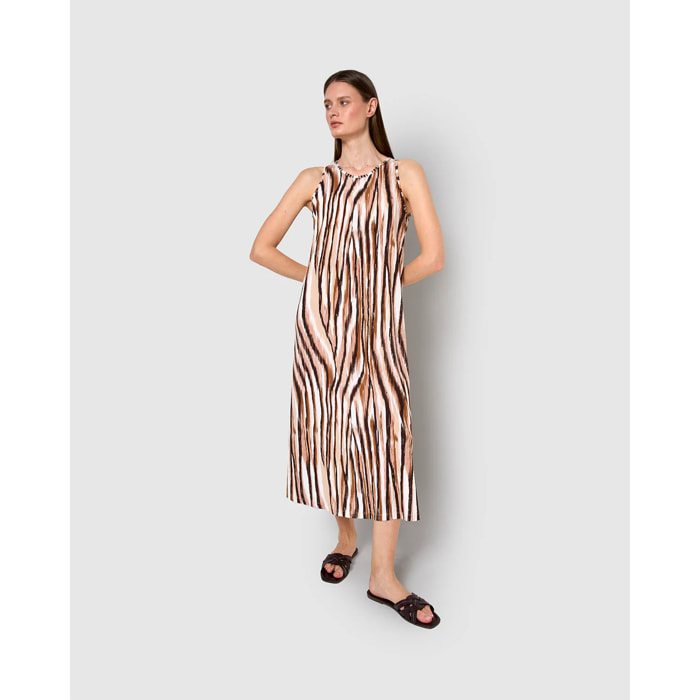 Vestido largo tirantes crepe avira marrón