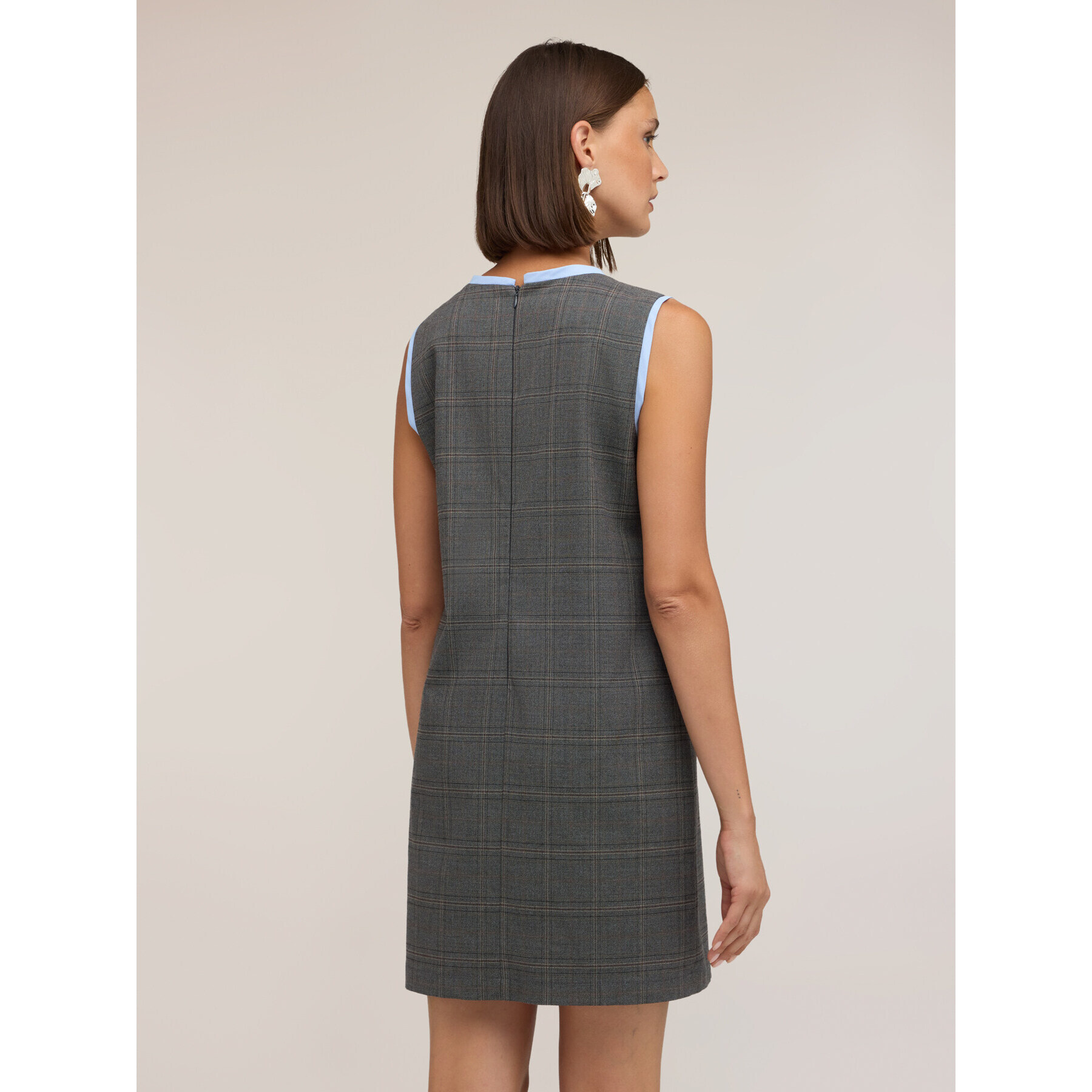 Motivi - Vestito fantasia check con bordo a contrasto - Grigio