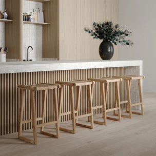 Tabouret pour îlot central 66 cm en teck et rotin naturel - Haida