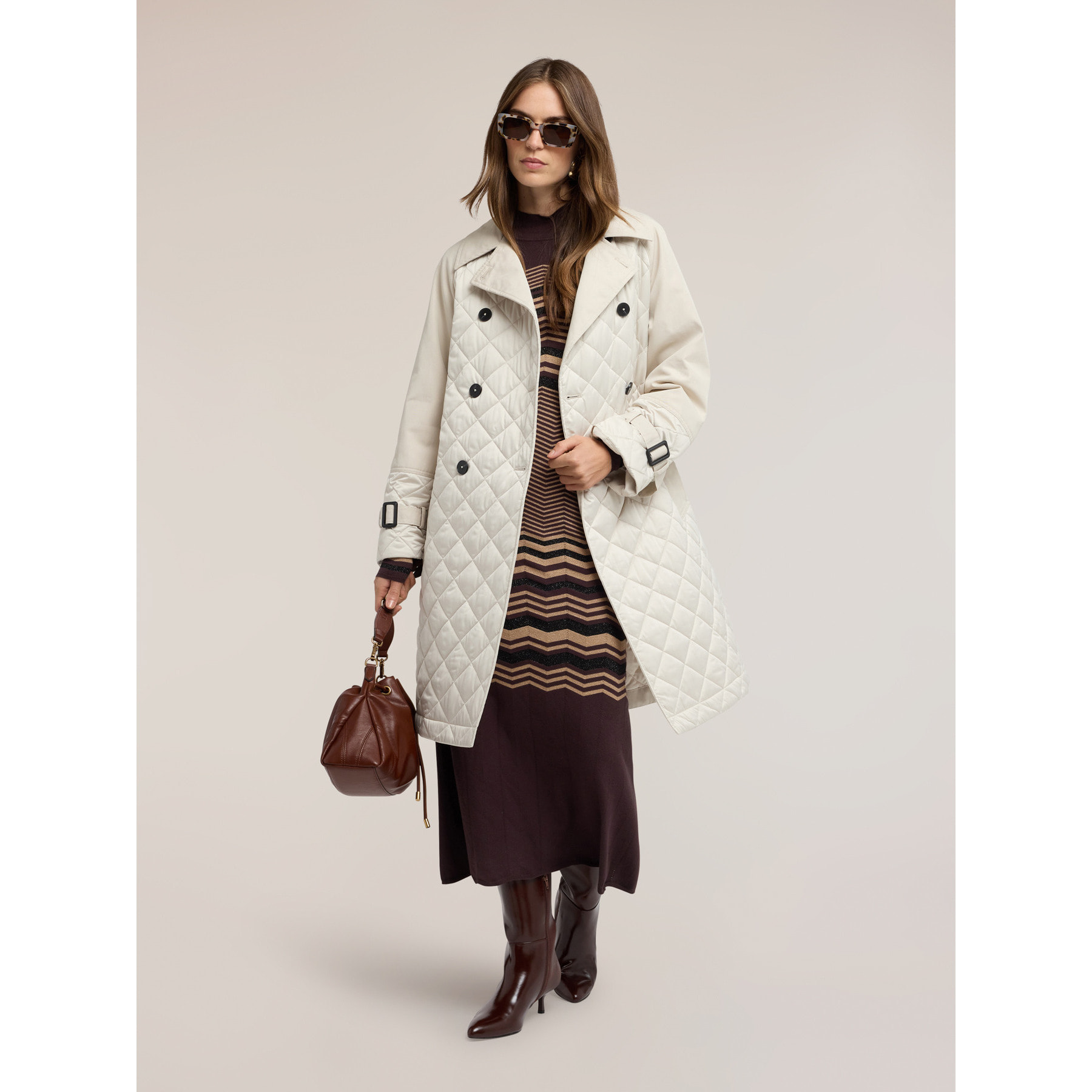 Motivi - Trench coat trapuntato a rombi - Grigio
