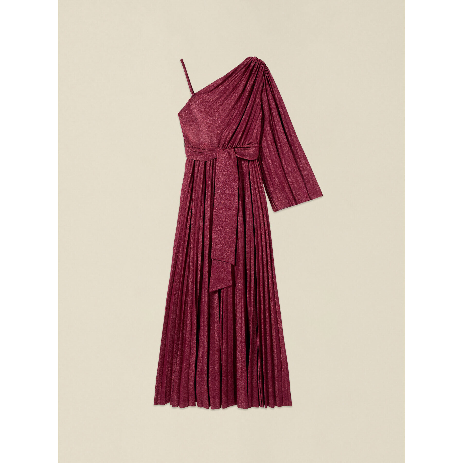 Oltre - Vestido asimétrico plisado en jersey lurex - Burgundy