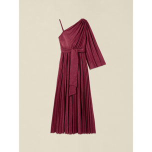 Oltre - Vestido asimétrico plisado en jersey lurex - Burgundy