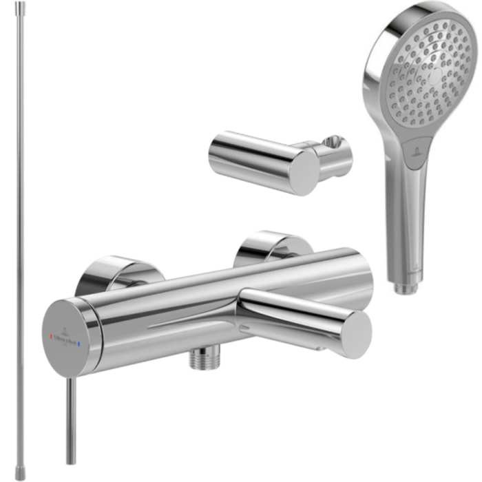 Pack mitigeur baignoire mécanique Loop & Friends Chrome + douchette + flexible + support