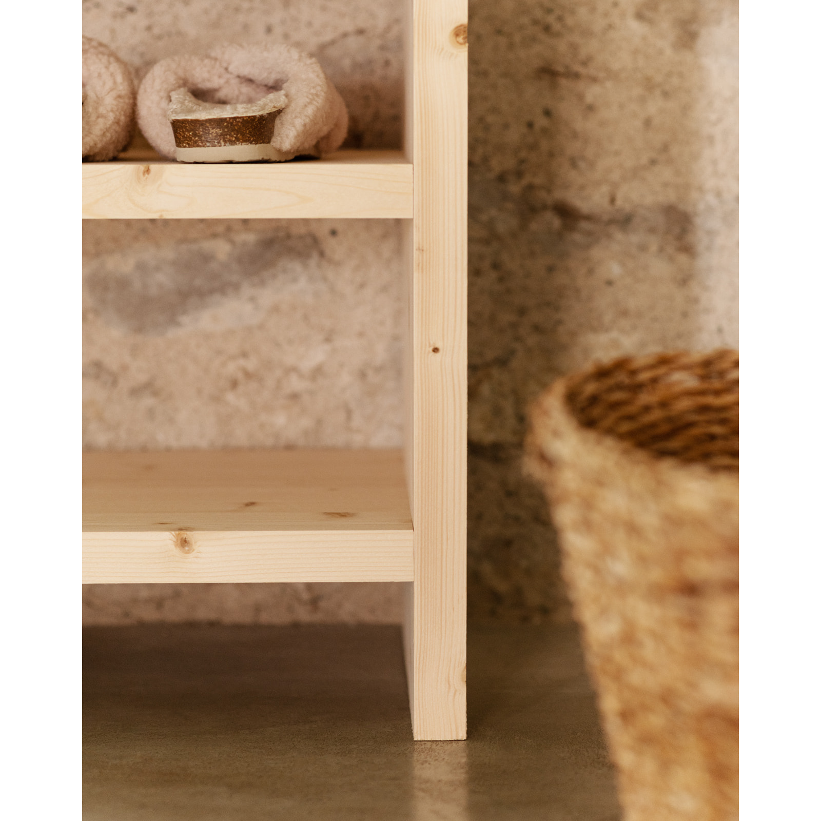 Étagère à chaussures en bois massif ton naturel 80x60cm Hauteur: 80 Longueur: 60 Largeur: 35