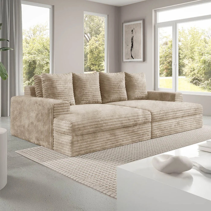 CAMELIA - Canapé 3 places en velours côtelé épais taupe