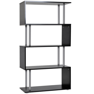 Bibliothèque étagère design contemporain en S 4 niveaux 80L x 30l x 145H cm coloris noir