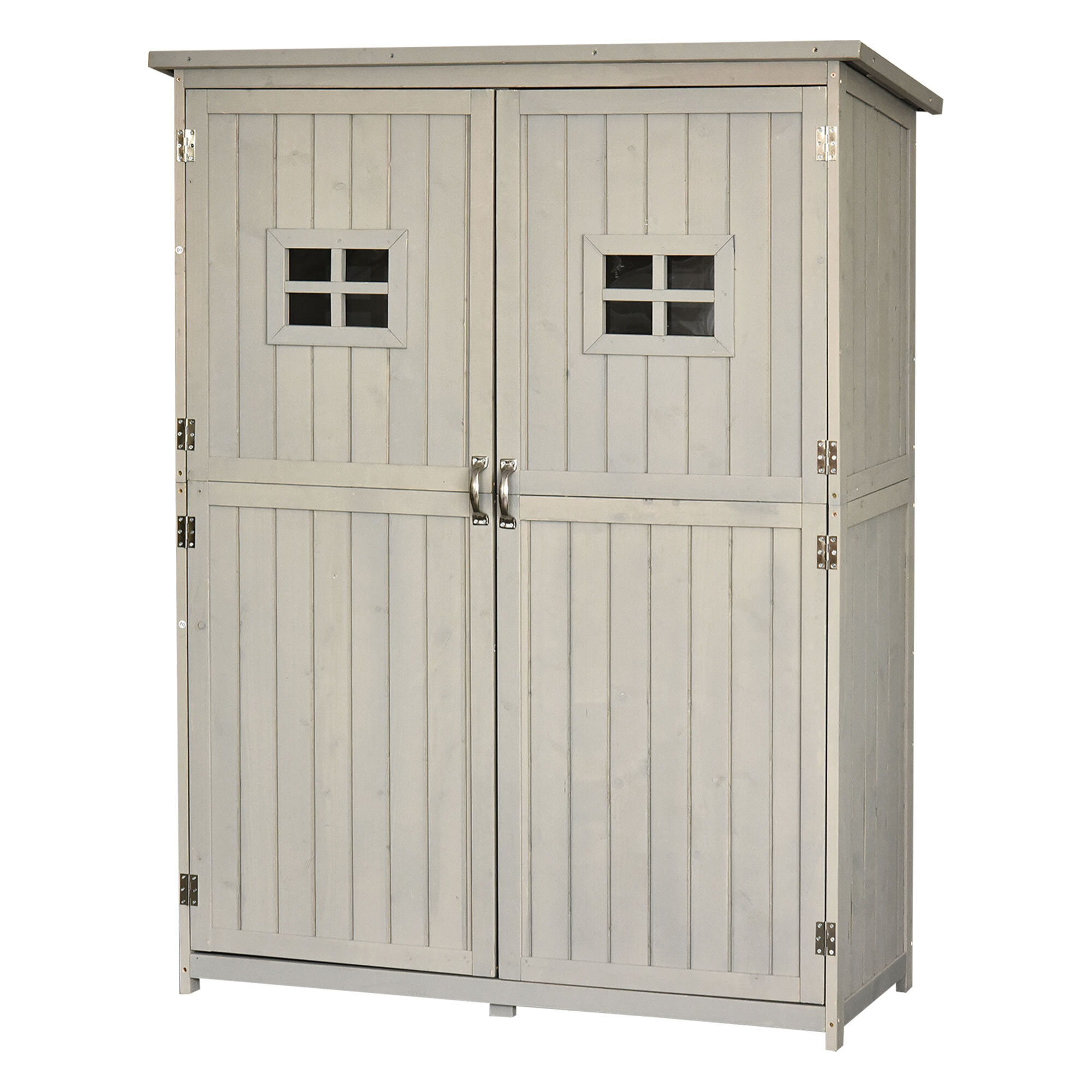 Cobertizo de Madera Caseta Exterior Armario Herramientas de Jardinería Doble Puertas Techo Impermeable Compartimientos de Diferentes Tamaños 127.5x50x164cm Madera Maciza