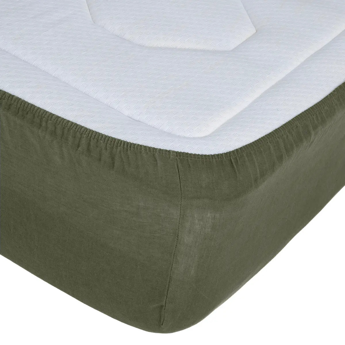 Drap-housse "Linah" - vert kaki - lin lavé 140x190 cm