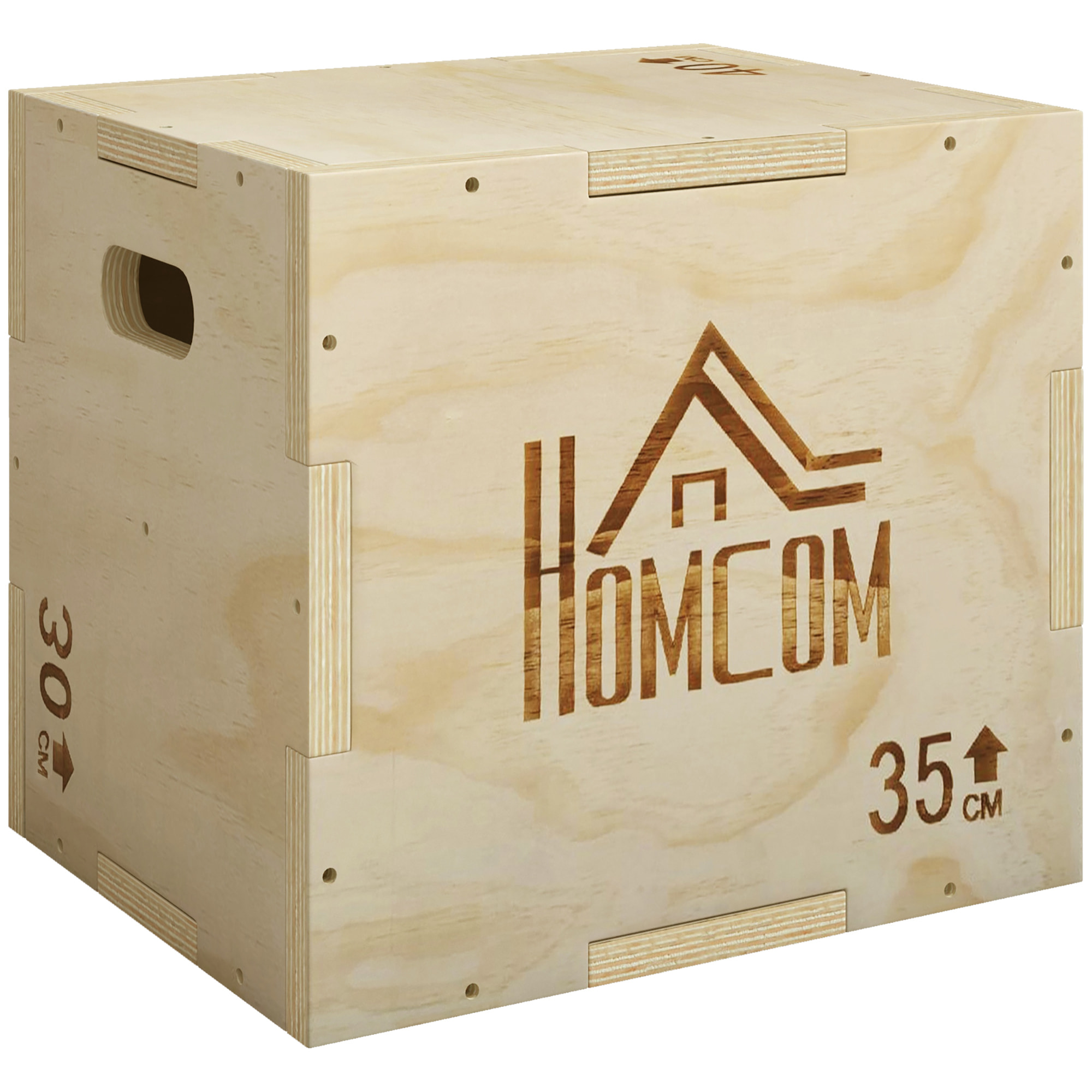Cajón Pliométrico de Madera 3 en 1, Plataforma de Caja Pliométrica con 3 Alturas Diferentes, 2 Mango Hueco, Entrenamiento de Salto, Fuerza, para Casa, Gimnasio y Exterior, 40,5x35,5x30,5 cm