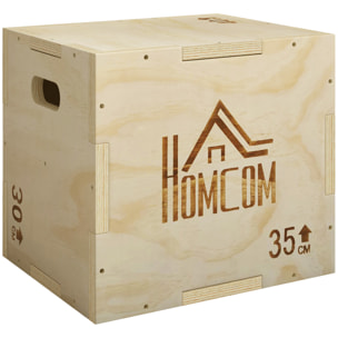 Cajón Pliométrico de Madera 3 en 1, Plataforma de Caja Pliométrica con 3 Alturas Diferentes, 2 Mango Hueco, Entrenamiento de Salto, Fuerza, para Casa, Gimnasio y Exterior, 40,5x35,5x30,5 cm
