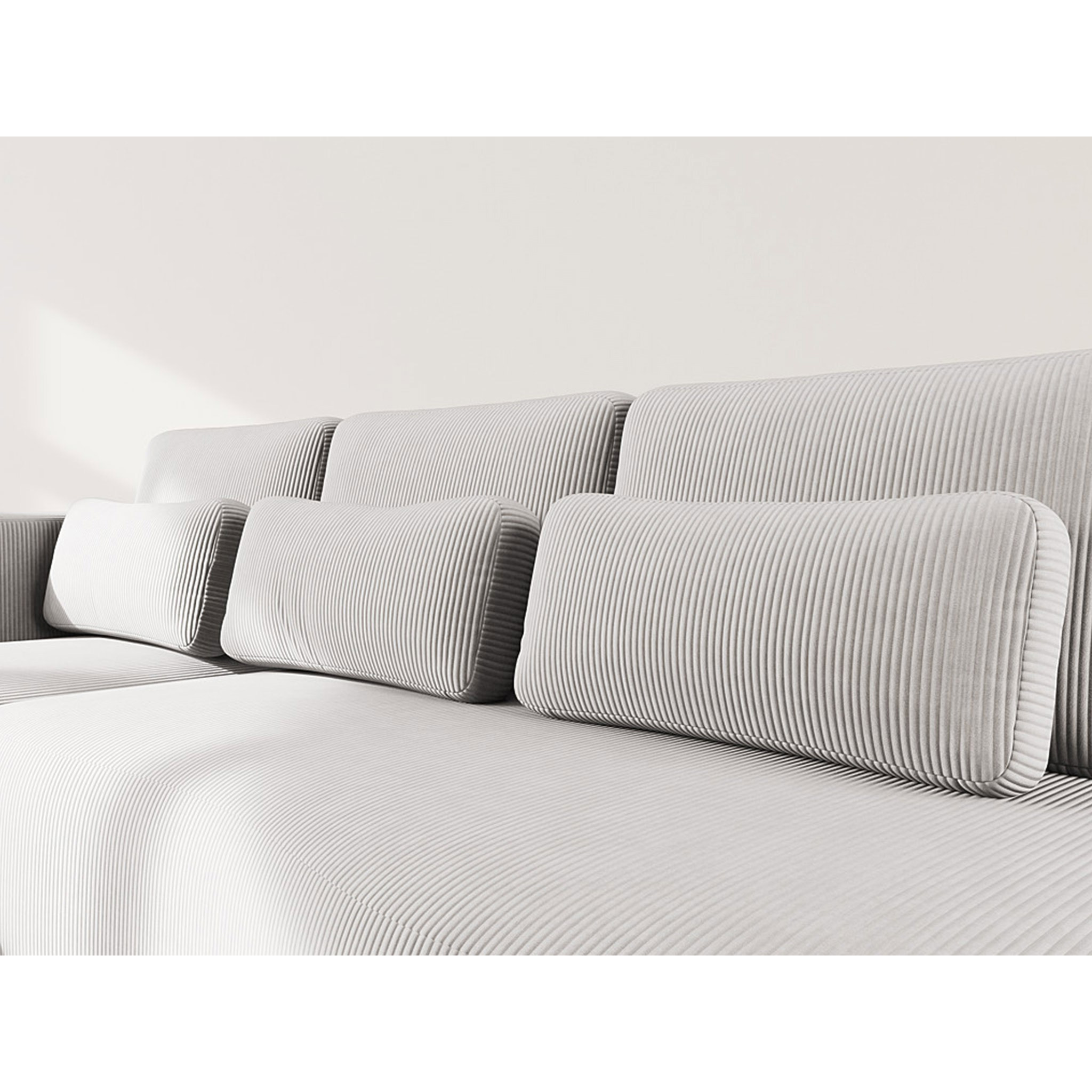 Mahina - canapé d'angle gauche 4 places convertible avec coffre en velours côtelé - Gris clair