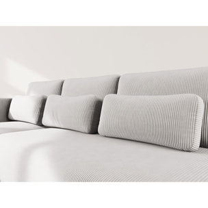 Mahina - canapé d'angle gauche 4 places convertible avec coffre en velours côtelé - Gris clair