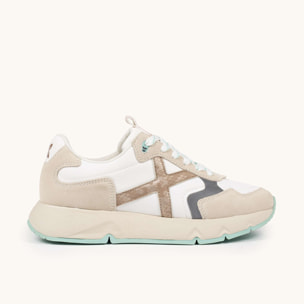 Zapatilla Deportiva Casual en Tonos Neutros y Verde Agua MUNICH MAMBA 09