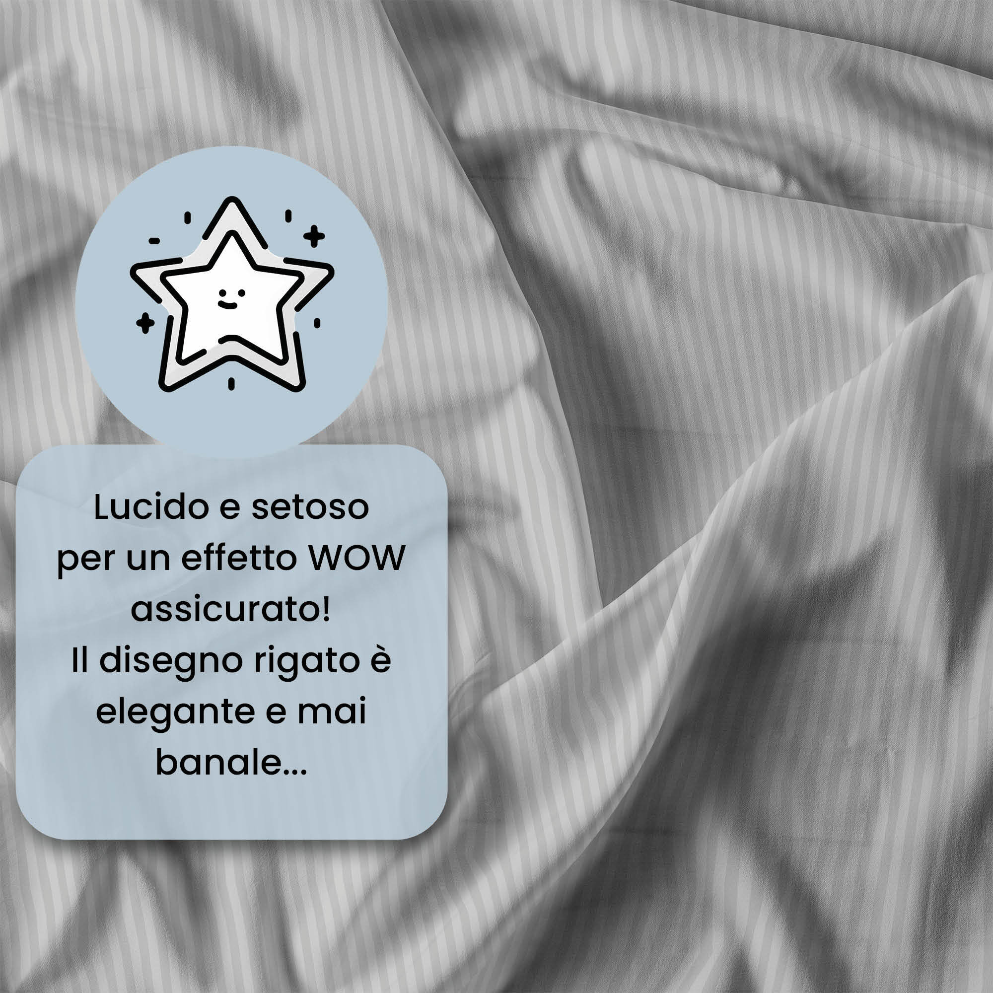 PARURE COPRIPIUMINO SATIN STRIPES, 100% Raso di Poliestere, Made in Italy, No Stiro - GRIGIO