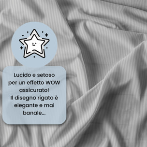 PARURE COPRIPIUMINO SATIN STRIPES, 100% Raso di Poliestere, Made in Italy, No Stiro - GRIGIO