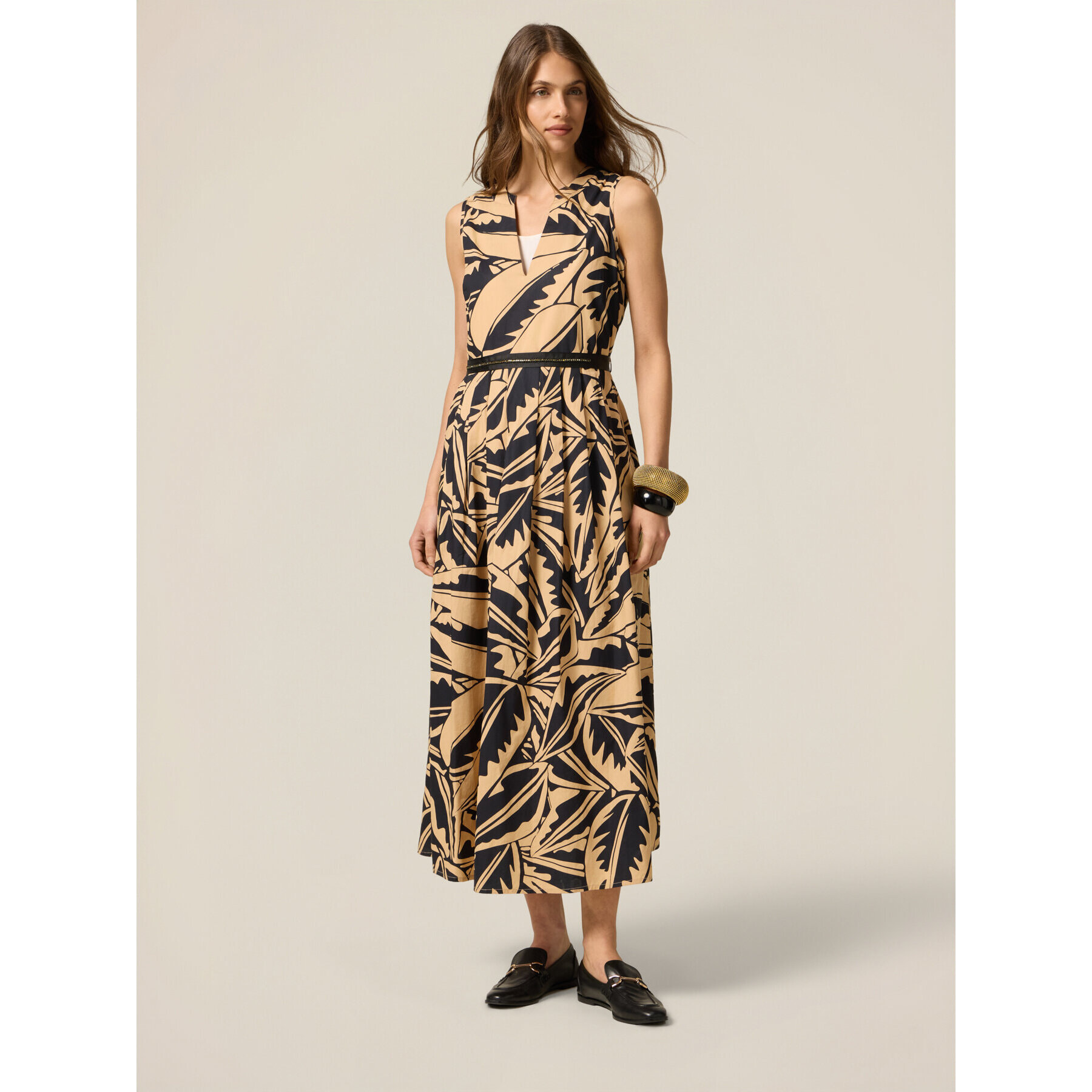 Oltre - Vestido de popelina estampado - Beige