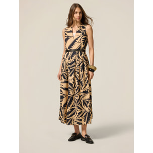 Oltre - Vestido de popelina estampado - Beige