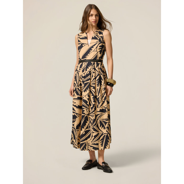 Oltre - Vestido de popelina estampado - Beige