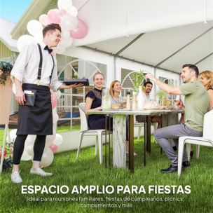 Carpa para Fiesta 4x6 m con Luces LED, Carpa de Jardín con Estructura Acero Galvanizado, Paredes Laterales Extraíbles, 2 Puertas con Cremallera, Ventanas, UPF30+, Gazabo para Eventos, Blanco