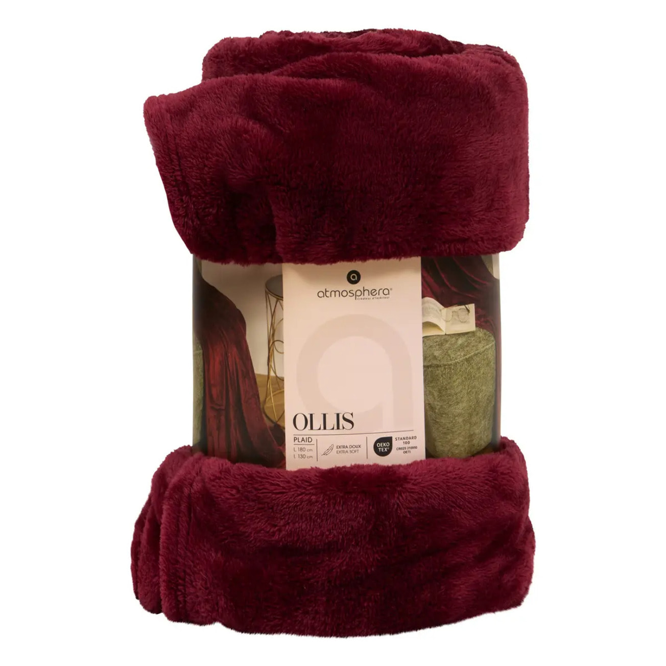 Plaid flanelle Ollis rouge grenat 180x130cm