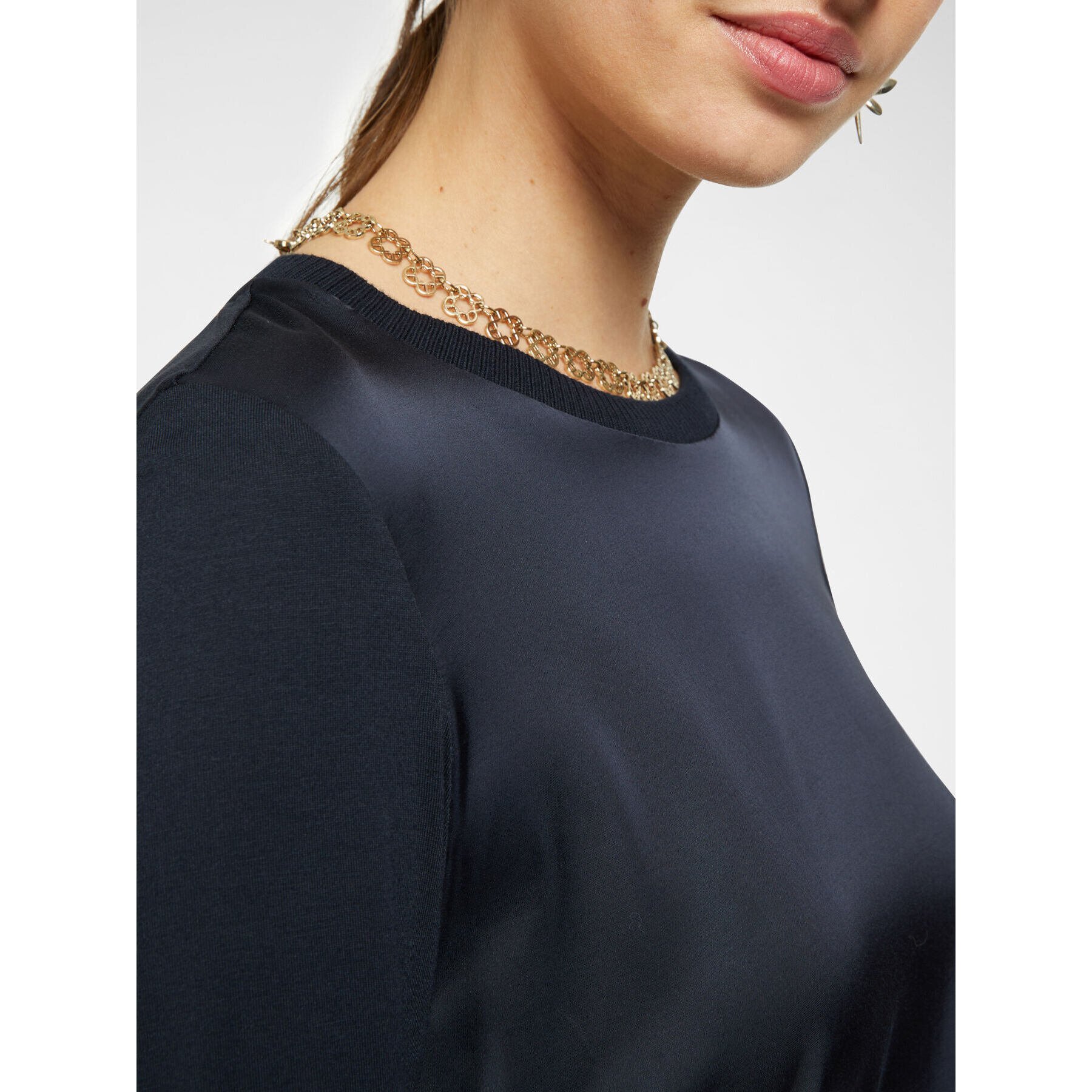 Elena Mirò - Camiseta en dos tejidos - Azul