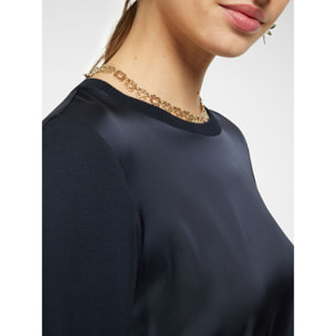 Elena Mirò - Camiseta en dos tejidos - Azul