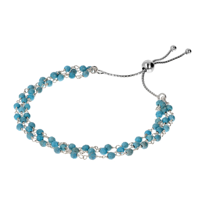 Bracciale Rosario Multifilo Regolabile con Howlite Turchese in Argento 925 placcato Rodio