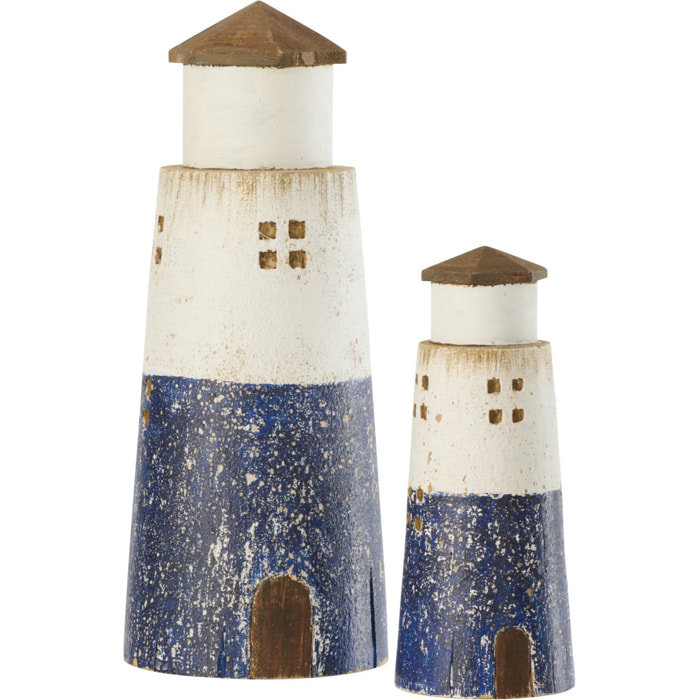 J-Line Phare décoratif - bois - bleu/blanc - large