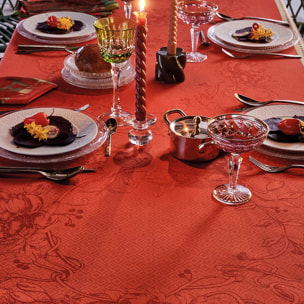 Set pur coton anti tache motif jacquard Noel fruite rouge