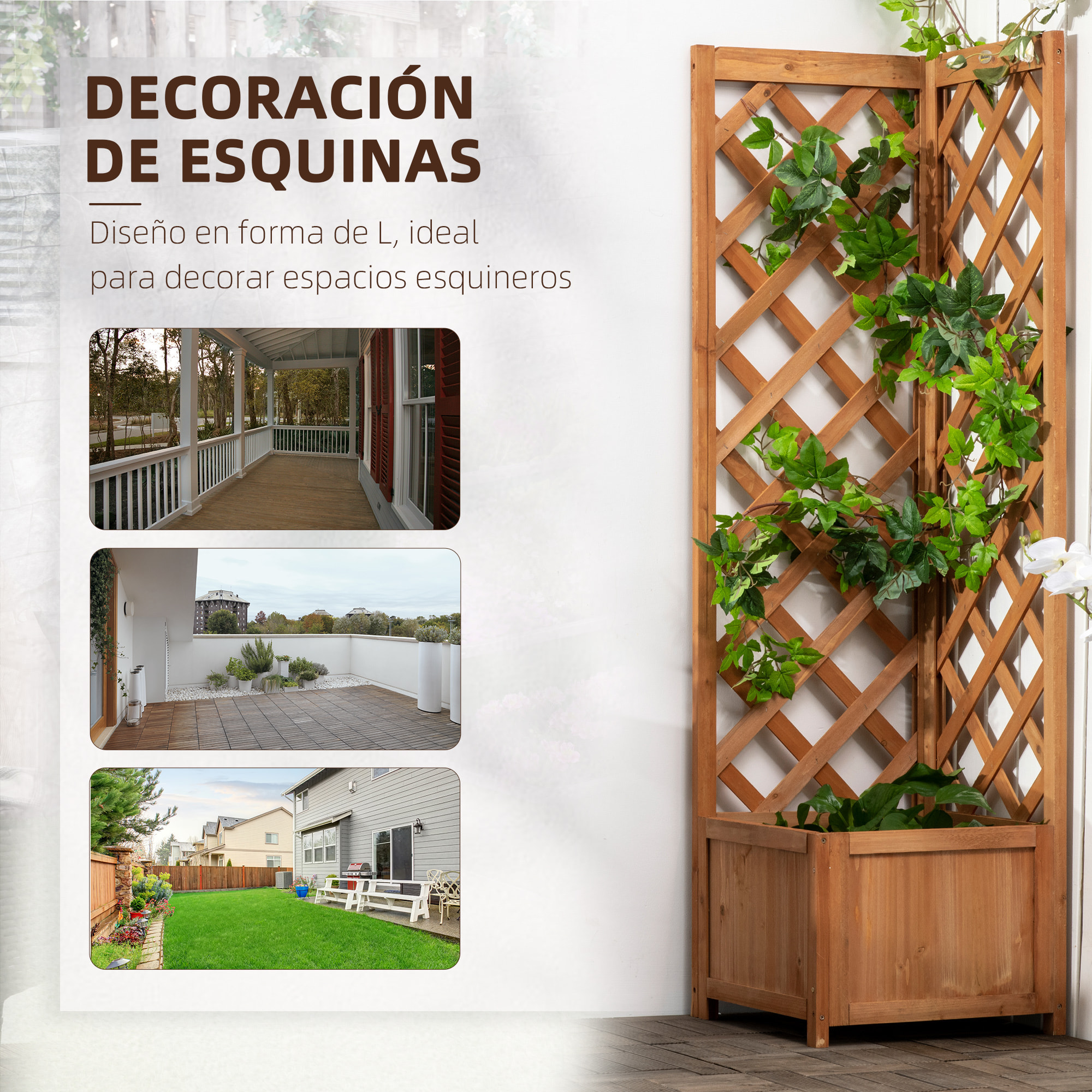 Jardinera con Enrejado de Madera para Trepadoras Cultivos Plantas 40x40x145 cm