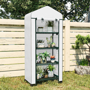 Invernadero de Exterior con 4 Estantes y Ruedas, Invernadero Pequeño con Puerta Enrollable, Marco de Acero y Cubierta de PE 140g/㎡, Anti-UV para Plantas, Macetas, Flores, 69x50x165 cm, Blanco