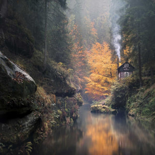 Affiche Vallée suisse en Automne Affiche sous cadre noir