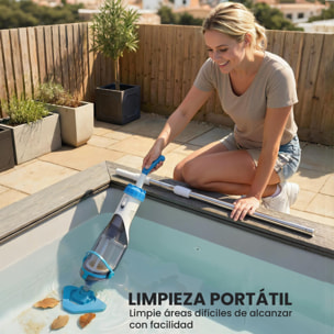 Limpiafondos de Piscina a Batería, Aspirador de Piscina Inalámbrica con Cepillo, Mango Telescópico 63-150 cm, Aspiradora Manual para Piscinas Pequeñas, Estanques, 60 Minutos Limpieza, Azul