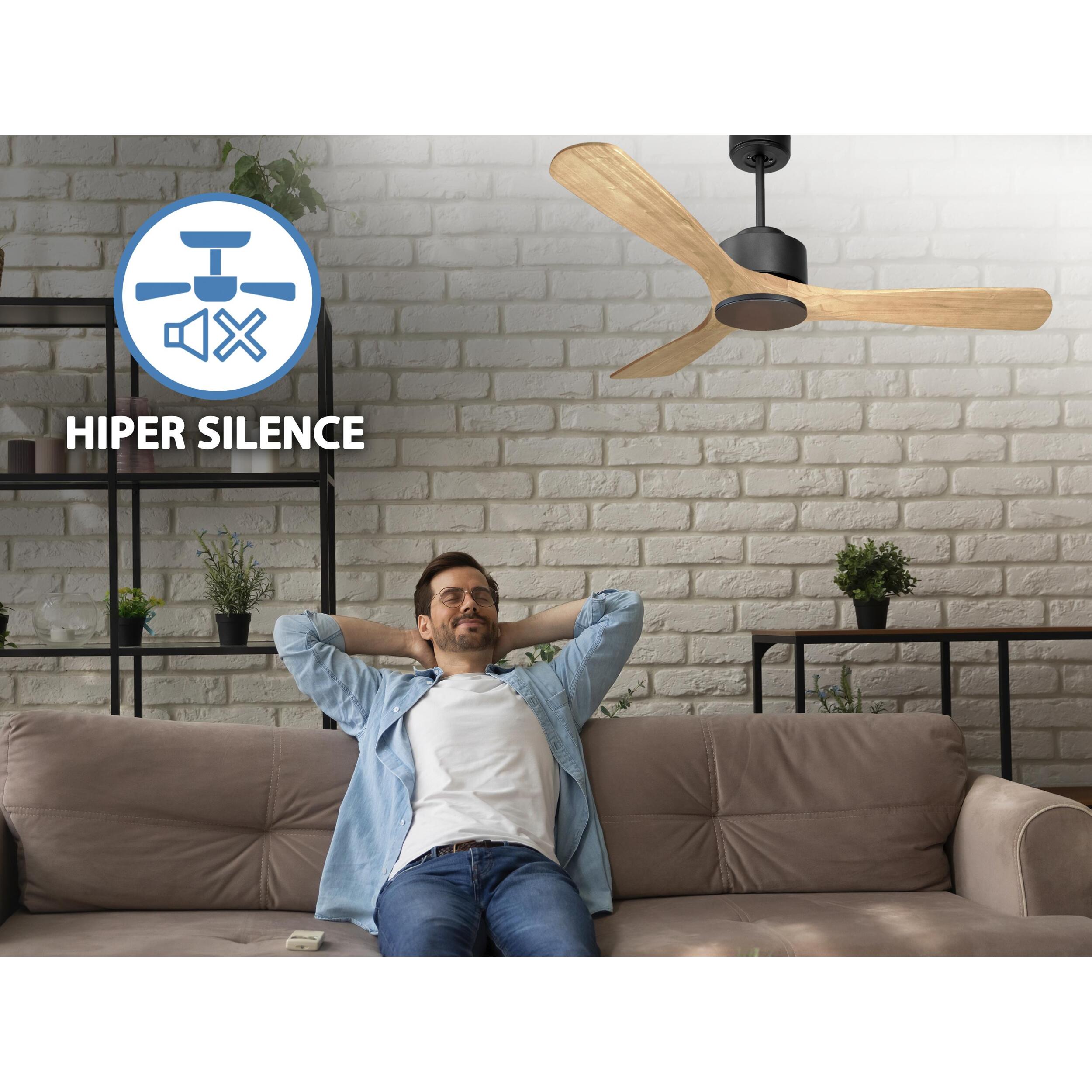 Ventilateur de plafond ø132 cm avec Wifi Réversible Hypersilence 40   W Noir