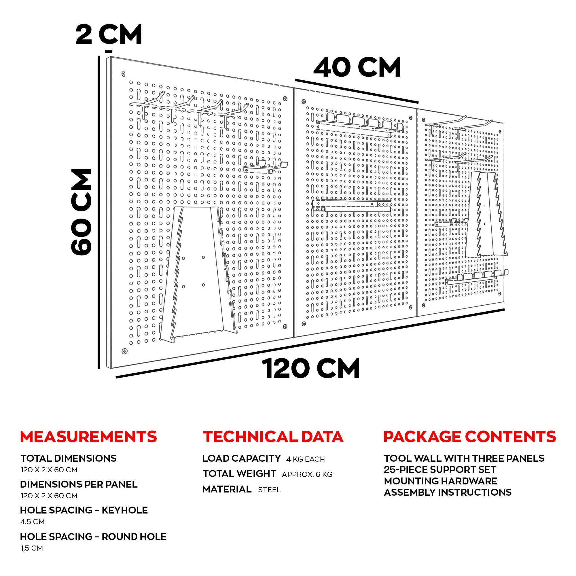 Planner - Pannello forato per appendere attrezzi, scaffale da parete da officina