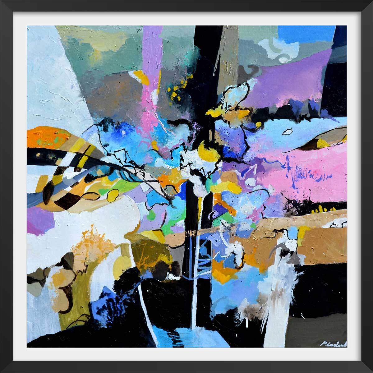 Affiche abstraite reminescence en arc-en-ciel Affiche + cadre en bois - Noir