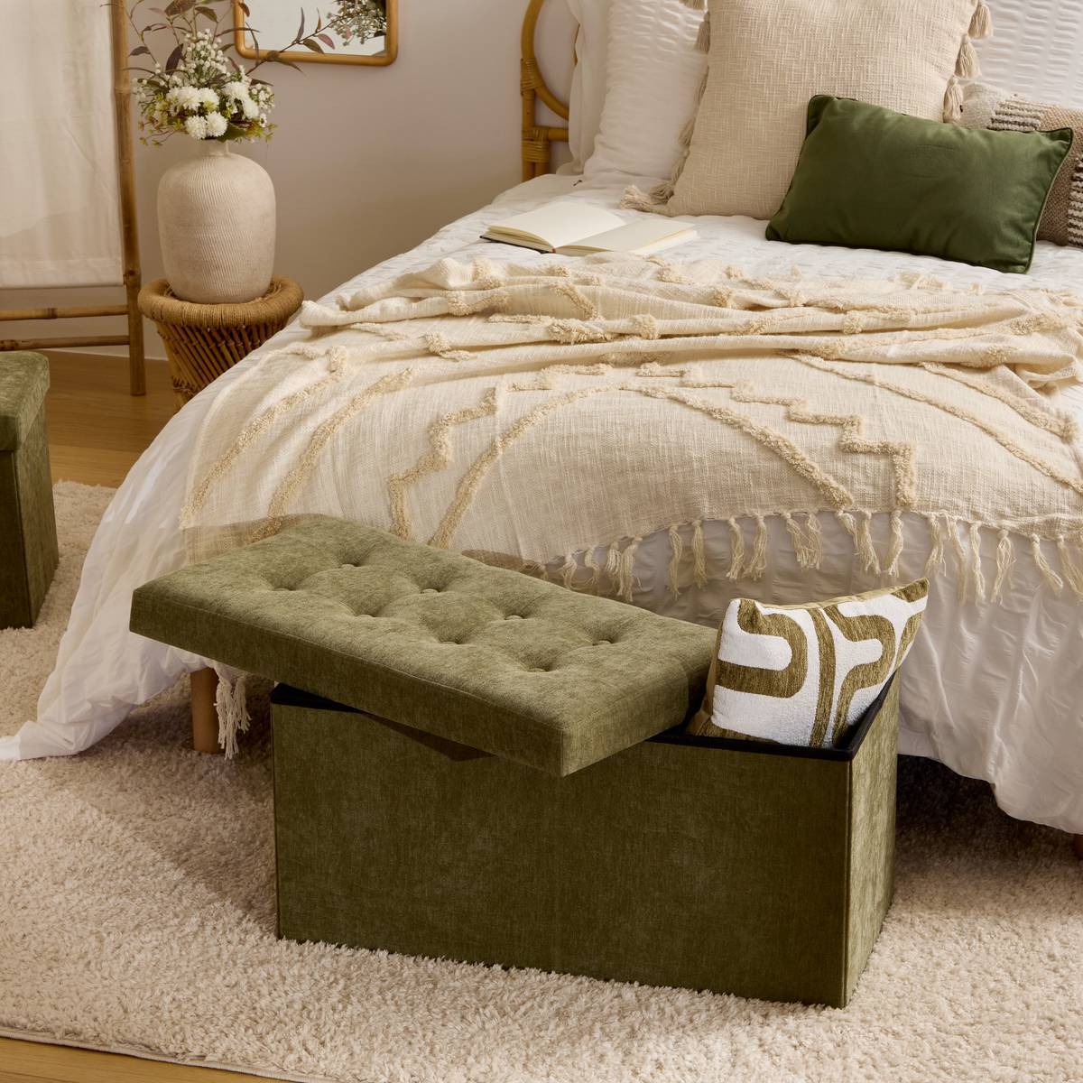 Pouf pliant double Lysandre 76x38cm vert cedre