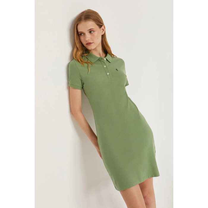 Vestido polero manga corta verde con bordado Rigby Go