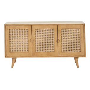 Buffet en bois manguier et cannage rotin 3 portes L145 cm LAKA