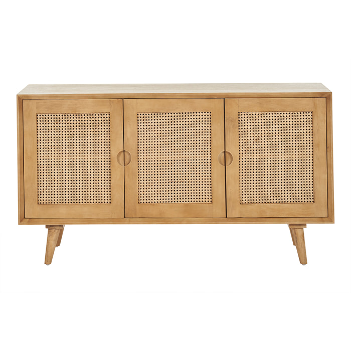 Buffet en bois manguier et cannage rotin 3 portes L145 cm LAKA