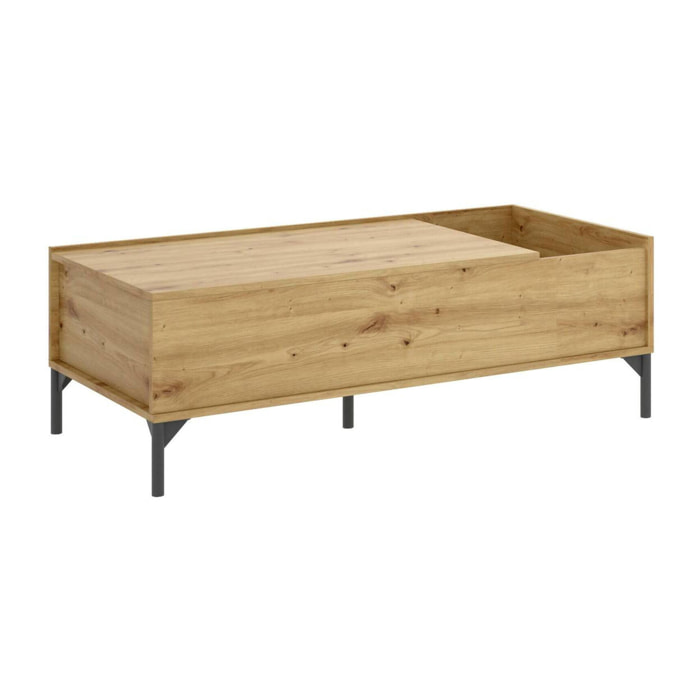 Tavolino da salotto Alexius, Porta riviste da soggiorno con vano portaoggetti, Tavolo basso da caffè elevabile, 99x60h41 cm, Rovere Nodi
